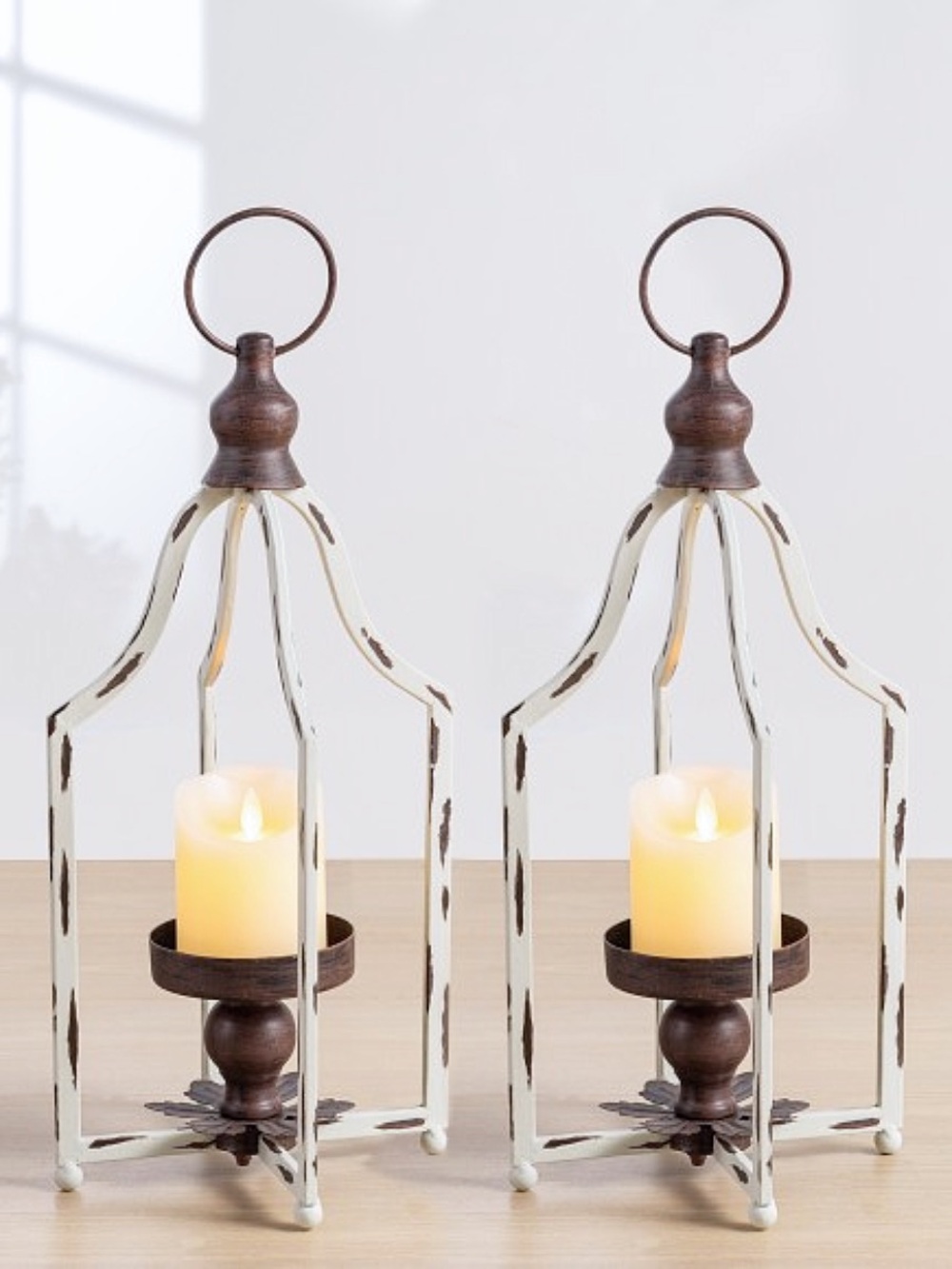 Glitzhome Farmhouse Rustic Metal Lantern Set of 2